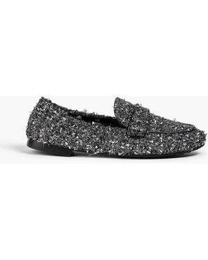 Tory Burch Sequin-Embellished Metallic Tweed Loafers - Black