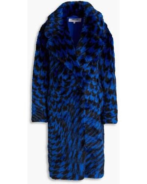 Diane von Furstenberg Arwen Houndstooth Plush Coat - Blue