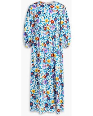 Borgo De Nor Vanessa Floral-Print Cotton-Sateen Midi Dress - Blue