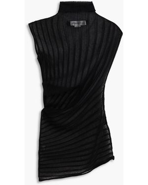 Victoria Beckham Draped Ribbed Cotton-Blend Turtleneck Top - Black