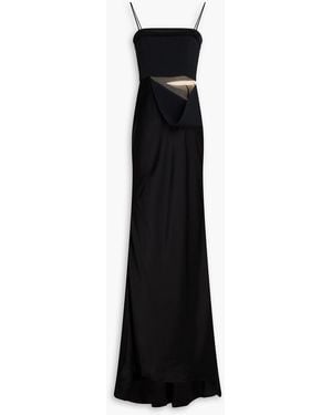 David Koma Tulle-Paneled Satin Gown - Black