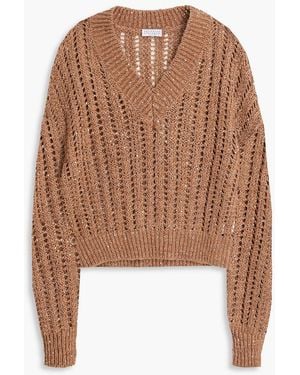 Brunello Cucinelli Sequin-Embellished Open-Knit Jumper - Brown