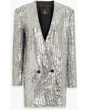 Anine Bing Veneda Sequined Tulle Mini Tuxedo Dress - Gray