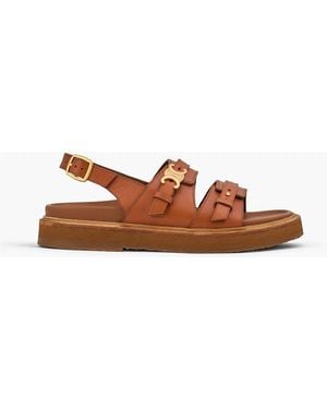 Celine Triomphe Embellished Leather Slingback Sandals - Brown