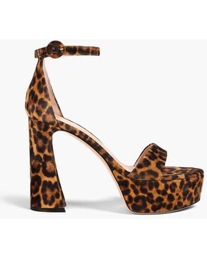 Gianvito Rossi Holly 120 Leopard-Print Suede Platform Sandals - White