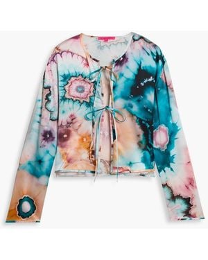 The Elder Statesman Printed Silk-Satin Top - Blue