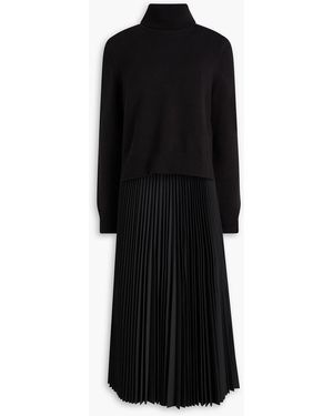 Theory Layered Knitted And Woven Turtleneck Midi Dress - Black