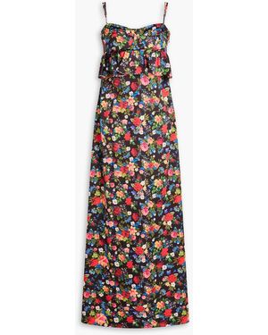 Kika Vargas Scarlet Ruffled Floral-print Satin Maxi Dress - White