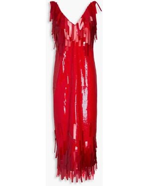 Huishan Zhang Fringed Sequined Crepe Midi Dress - Red