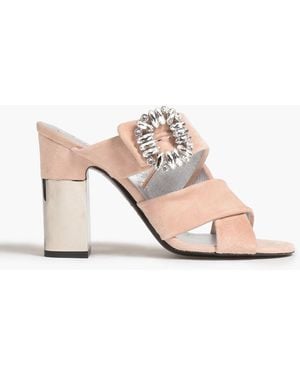 Roger Vivier Podium Embellished Suede Mules - Pink