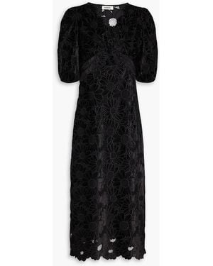 Sandro Cutout Guipure Lace And Velvet Midi Dress - Black