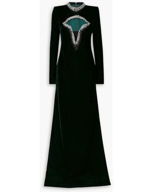 Miss Sohee Crystal-embellished Cutout Stretch-velvet Gown - Black