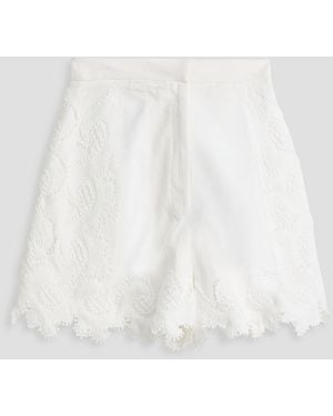 Maje Guipure Lace-paneled Gauze Shorts - White