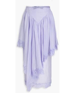 Zimmermann Asymmetric Lace-Trimmed Linen And Silk-Blend Skirt - Purple