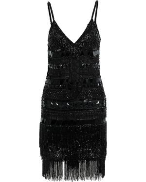 Dundas Fringed Beaded Tulle Mini Dress - Black