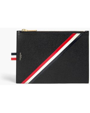 Thom Browne Striped Pebbled-Leather Pouch - Black