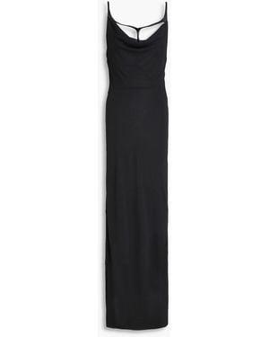 Mugler Drapierte robe aus crêpe mit lederbesatz - Schwarz