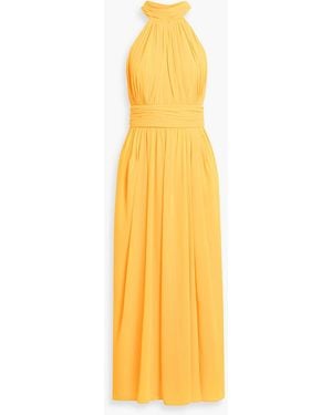 Badgley Mischka Draped Cutout Chiffon Maxi Dress - Yellow