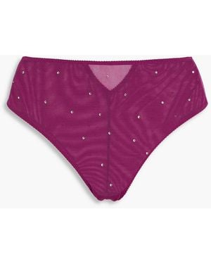 Stella McCartney Cutout Crystal-embellished Stretch-tulle Mid-rise Briefs - Purple