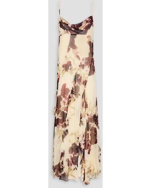 Nicholas Ruffled Printed Silk-Chiffon Gown - White