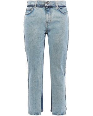 Current/Elliott Frayed Two-tone High-rise Straight-leg Jeans - Blue