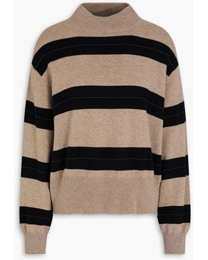 Brunello Cucinelli Rollkragenpullover aus einer woll-kaschmir-seidenmischung mit zierperlen und streifen - Schwarz