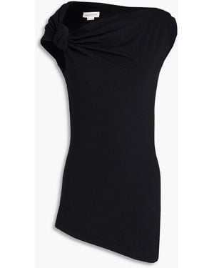 McQueen Asymmetric Knotted Stretch-Cotton Jersey Top - Black