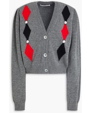 Alessandra Rich Embroidered Intarsia Wool Cardigan - Grey