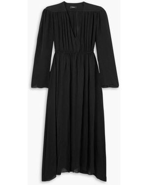 Wardrobe NYC Gathered Silk-voile Maxi Dress - Black
