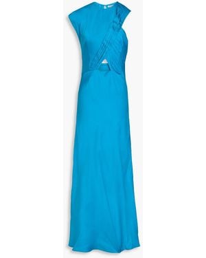 Sandro Cutout Pintucked Satin Maxi Dress - Blue