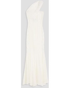 Charo Ruiz Francy One-Shoulder Stretch-Lace Maxi Dress - White