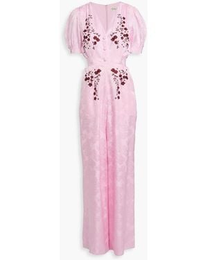 Saloni Lea Embellished Cutout Silk-Jacquard Jumpsuit - Pink