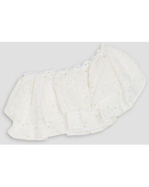 Charo Ruiz Flamingo One-Shoulder Ruffled Broderie Anglaise Cotton Top - White