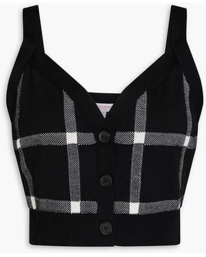 Carolina Herrera Cropped Checked Wool-blend Top - Black