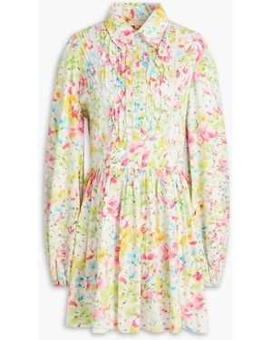 byTiMo Hemdkleid in minilänge aus baumwollpopeline mit floralem print und biesen - Weiß