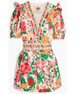 FARM Rio Ruffled Printed Cotton-poplin Playsuit - Orange