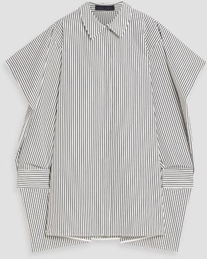 Proenza Schouler Isla Cape-Effect Striped Cotton And Silk-Blend Mini Shirt Dress - Gray