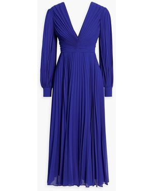 Badgley Mischka Plissé-chiffon Midi Dress - Blue