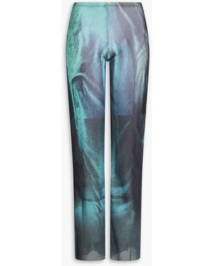 Jean Paul Gaultier Printed Stretch-Mesh Straight-Leg Trousers - Blue