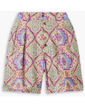 Etro Pleated Printed Silk-Twill Shorts - White