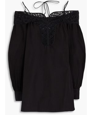 Gabriela Hearst Augustin Lace-trimmed Cotton-poplin Halterneck Blouse - Black
