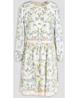 Tory Burch Gathered Floral-print Silk-twill Dress - White