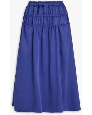 E.L.V. Denim The Shirred Lyocell-blend Twill Midi Skirt - Blue