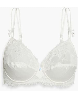 Lise Charmel Embroidered Lace-trimmed Stretch-tulle And Satin Balconette Bra - White