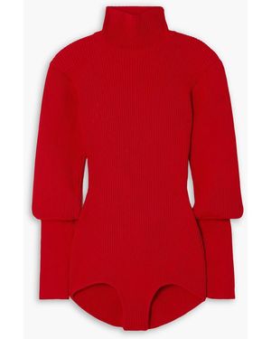 Magda Butrym Ribbed-Knit Turtleneck Bodysuit - Red