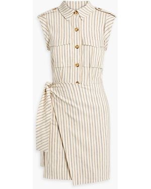 10 Crosby Derek Lam Giselle Wrap-effect Striped Linen-blend Mini Dress - Natural