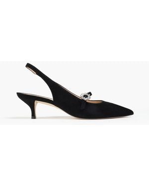 Stuart Weitzman Aura Suede Slingback Point-Toe Flats - Black