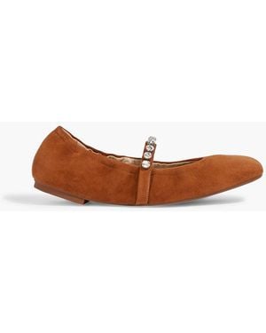Stuart Weitzman Mary-jane-ballerinas "goldie" aus veloursleder mit kristallverzierung - Weiß