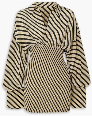 Petar Petrov Mykonos Smocked Striped Silk Crepe De Chine Mini Dress - Black