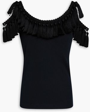 Dolce & Gabbana Cold-shoulder Tasselled Ribbed Cotton-jersey Top - Black